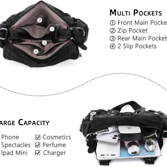 Purses for Women Small Hobo Shoulder Bags Vagen Leather Multi-Pocket Tote Bag wi - Picture 3 of 8